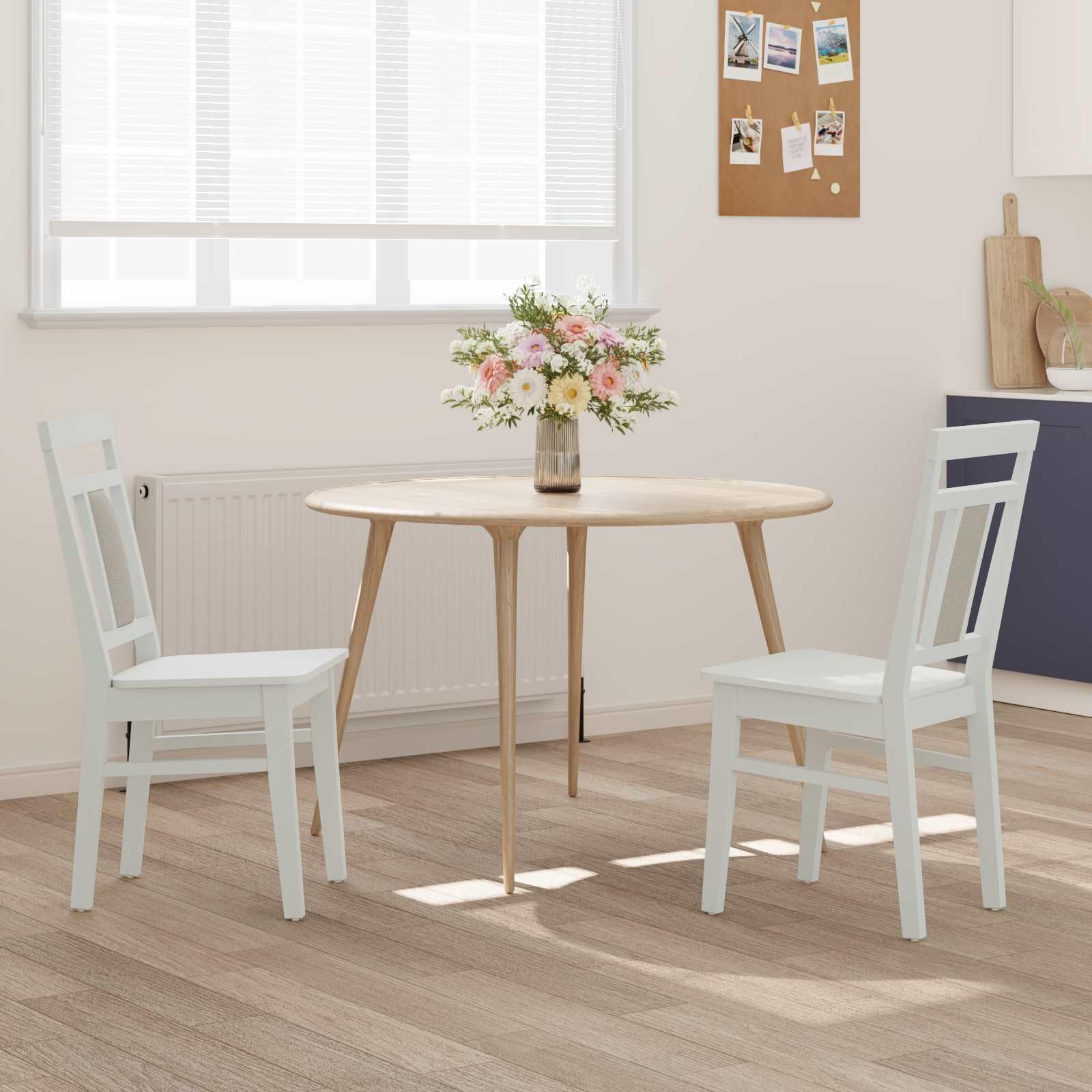 Silla de comedor de 2 piezas de madera maciza de goma blanca con cojín acolchado para comedor, cocina, salón, marco de madera estable, respaldo cómodo, versátil para oficina, sala de espera