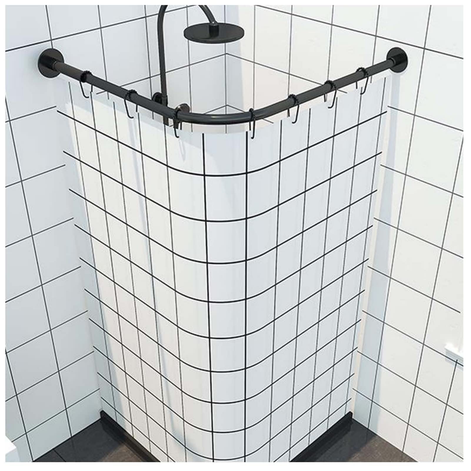 Tringle Douche D'Angle Réglable - Forme L Sans Perçage - Acier Inoxydable - 90-130 Cm