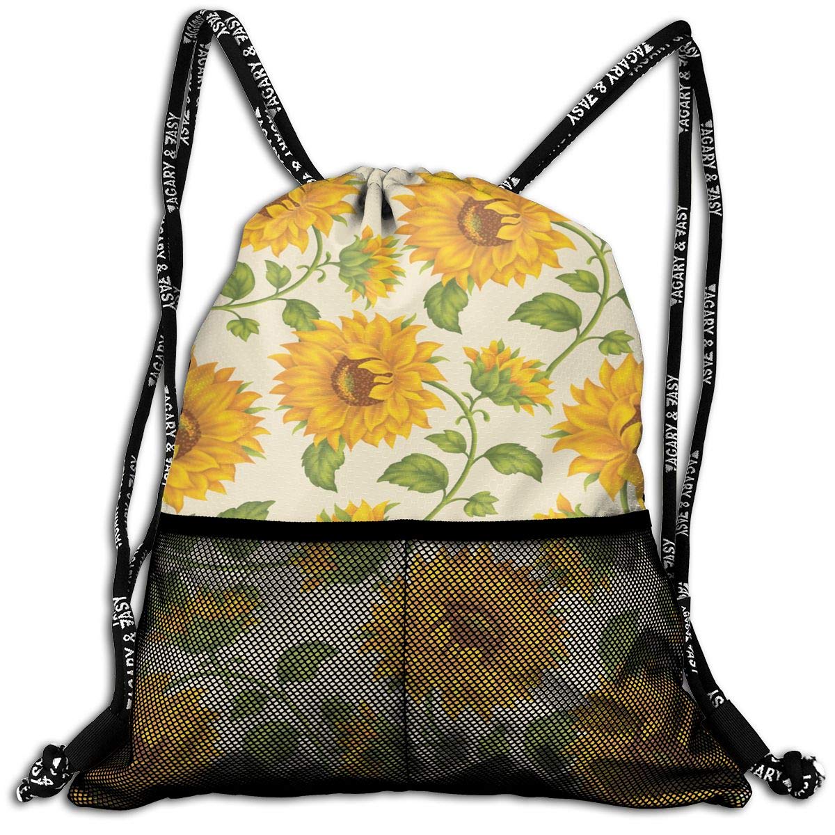 Men & Women Premium Polyester Drawstring Backpack Sunflower Print Shoulder Bags Theft Proof Lightweight For Traveling Soccer Baseball Bag Large For Camping, Yoga
