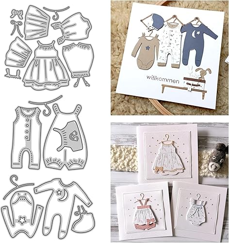 3 piezas de vestido de bebé niña y overoles troquelados para hacer tarjetas, troqueles de corte de metal, troqueles de papel en relieve para álbumes