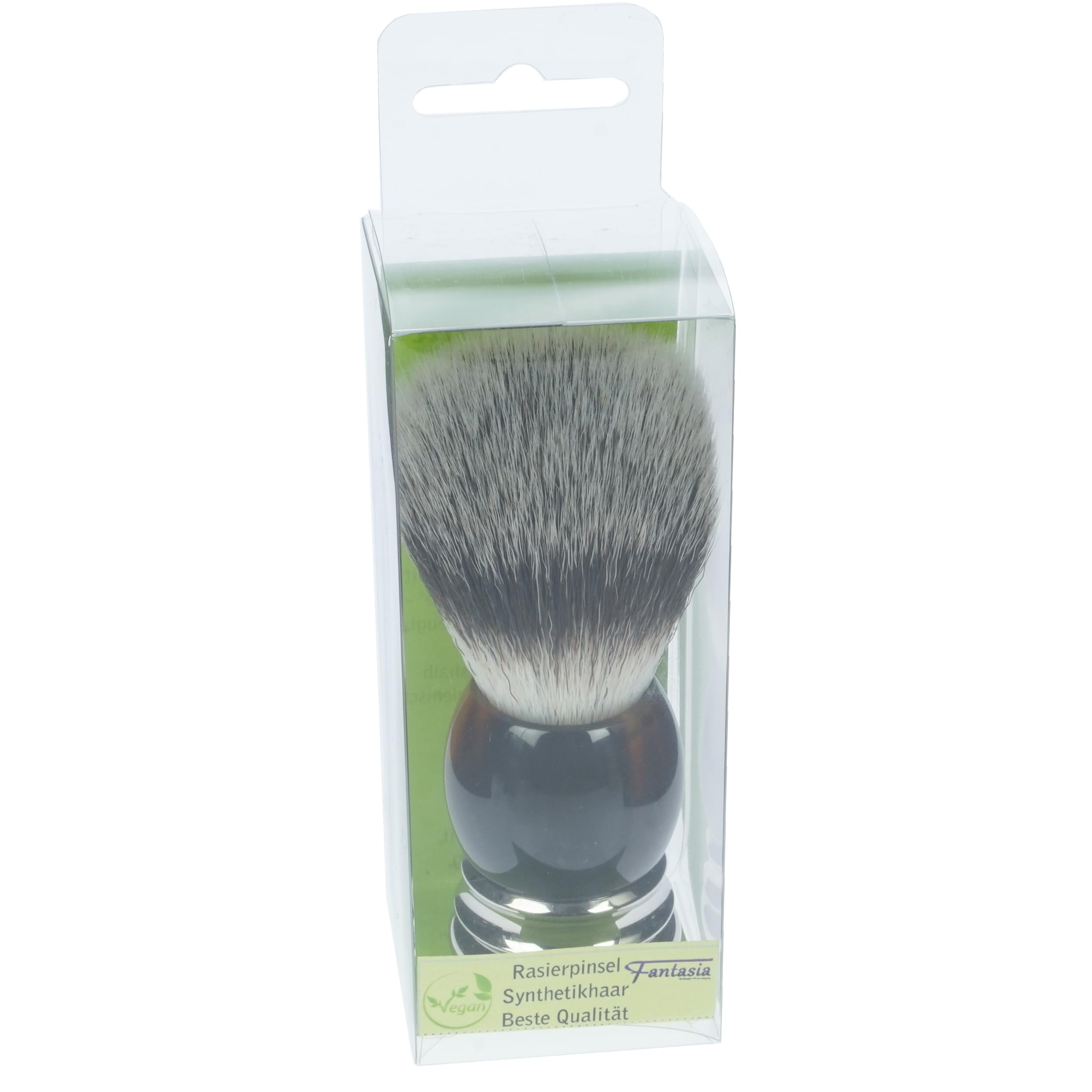 Fantasia - Pennello da barba in setole sintetiche vegane, con elegante base in metallo, pennello da barba vegano, pennello da barba sintetico