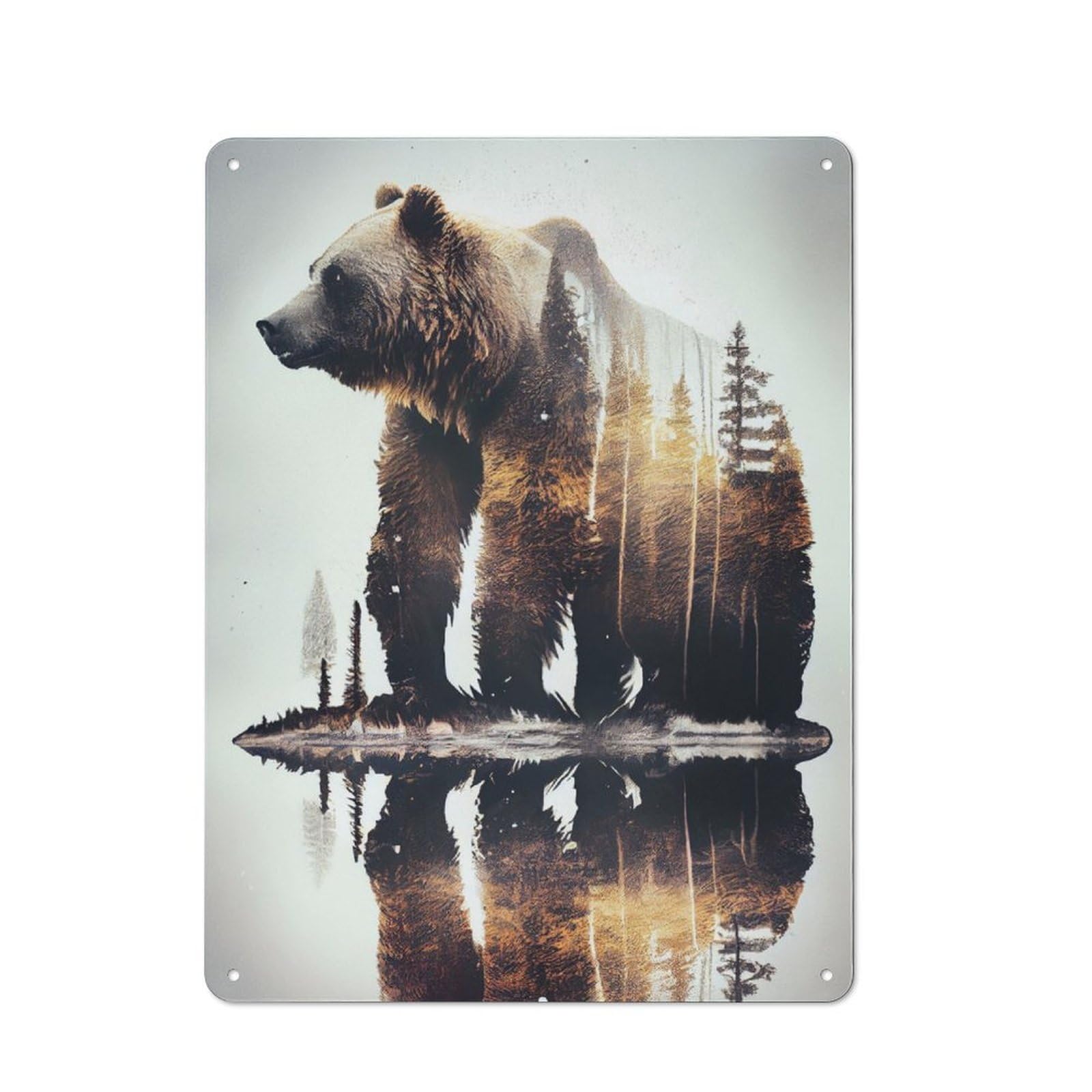 Junmoney Bear Forest Retro Tin Sign 40X30cm For Man Cave Or Games Room, A Decorative Christmas Gift For Leisure-Room Decor Enthusiasts