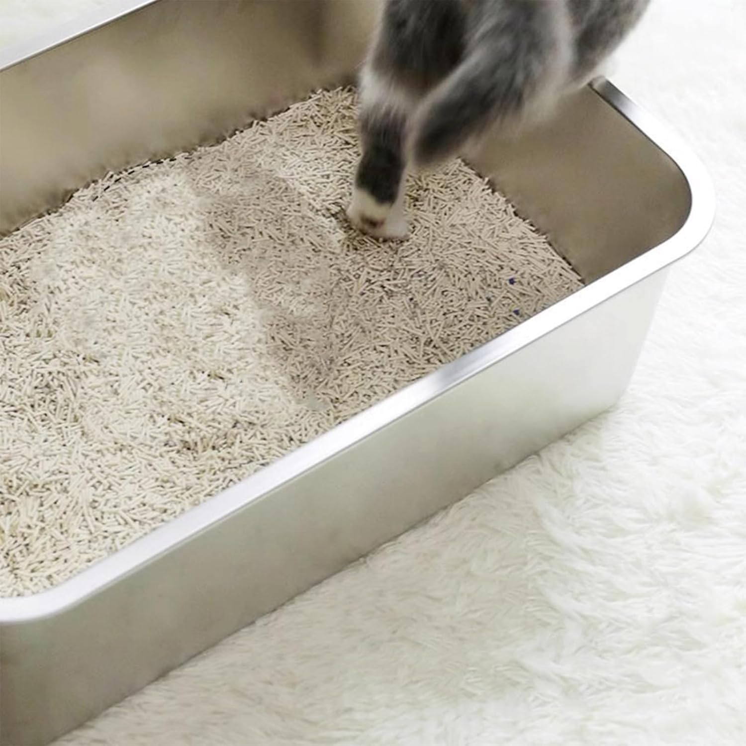 Cheardia 2 Pack Stainless Steel Cat Litter Box - High Side Metal Cats Toilet Large Rust Proof Litter Pan with Non Stick Smooth Surface for Cats, Kitten, Rabbits, 17.5 X 13.5 X 6 Inches