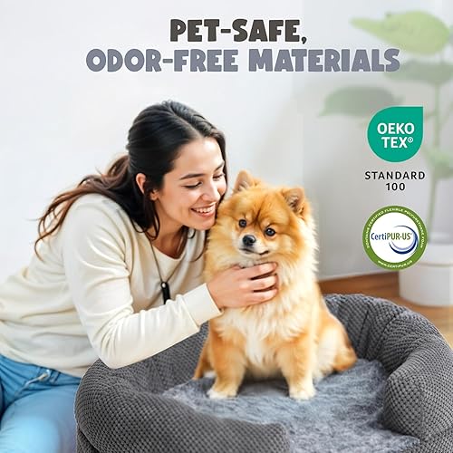 Miniatura 6 de Cama suave con forma de dona para perros pequeños, sofá ortopédico cómodo para mascotas de 28 pulgadas con espuma de caja de huevos, funda lavable y