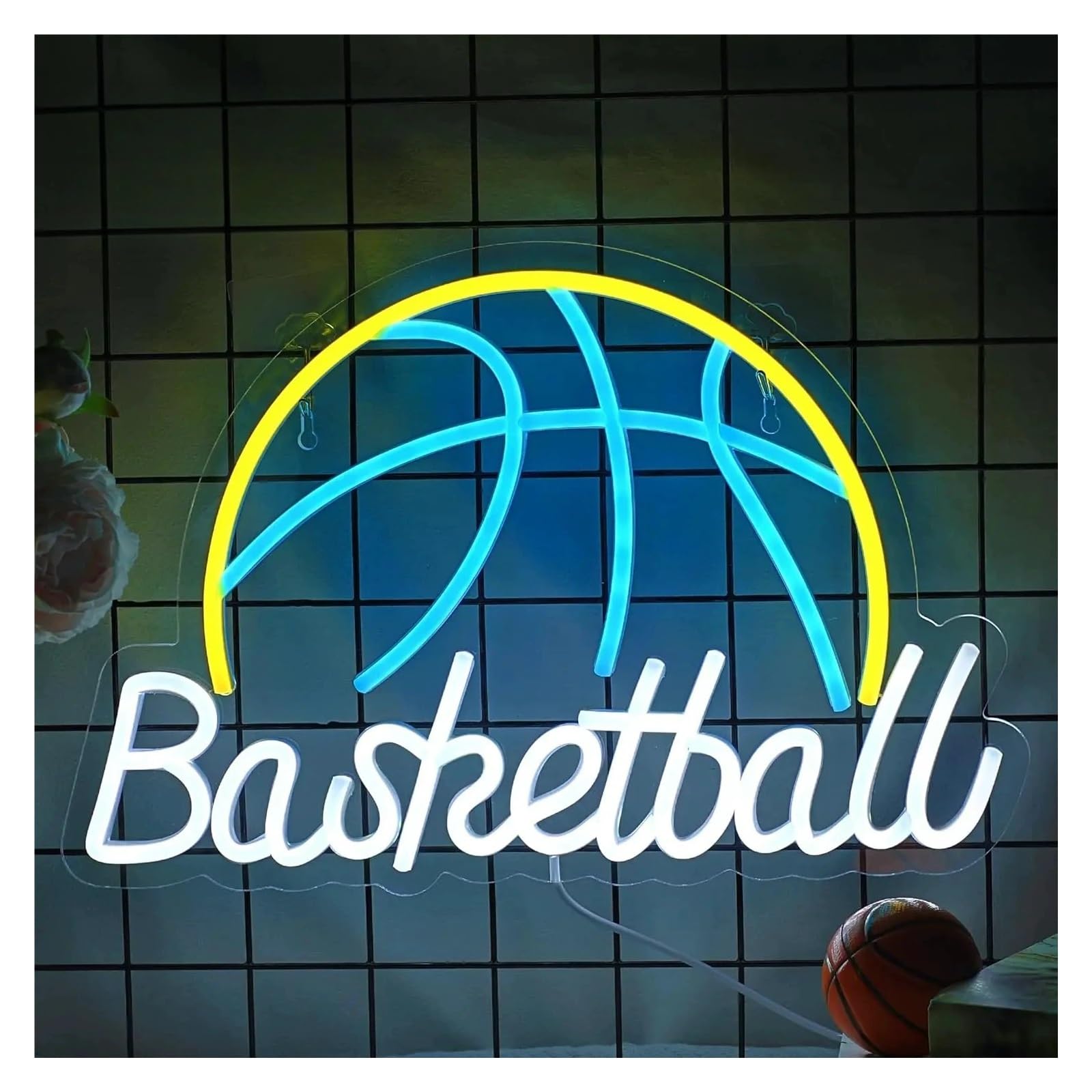 LEMST Signs Lamp Basketball Neon Sign Dimmable Light USB Powered for Bedroom Room Man Cave Party Home Decor 29.4cmx28.1cm