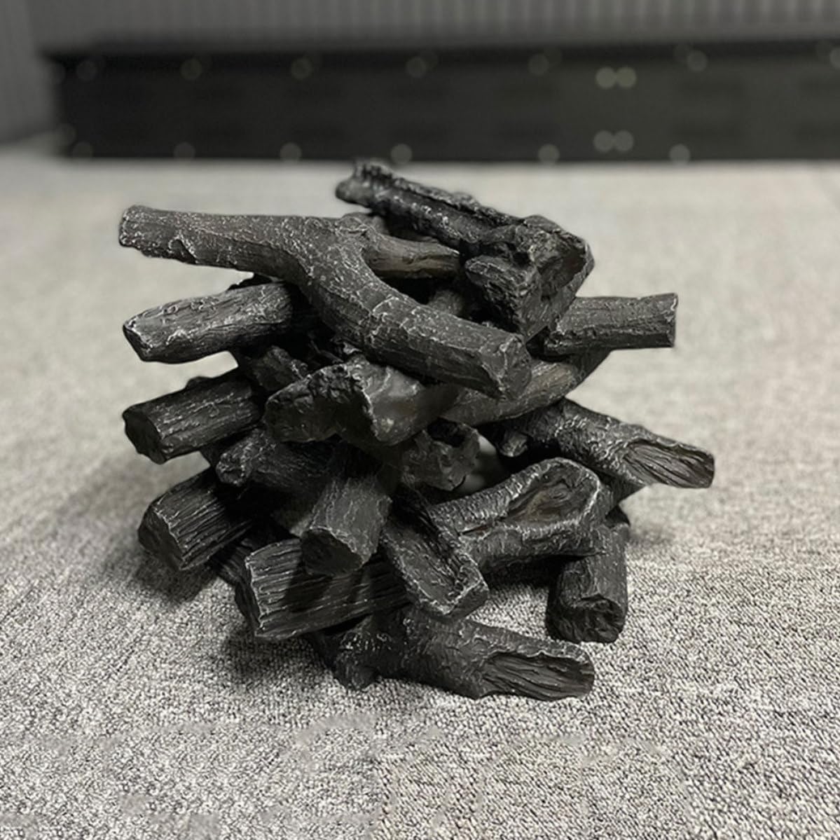 4 Pezzi Decorazione Carbone Finto per Caminetto Elettrico in Resina