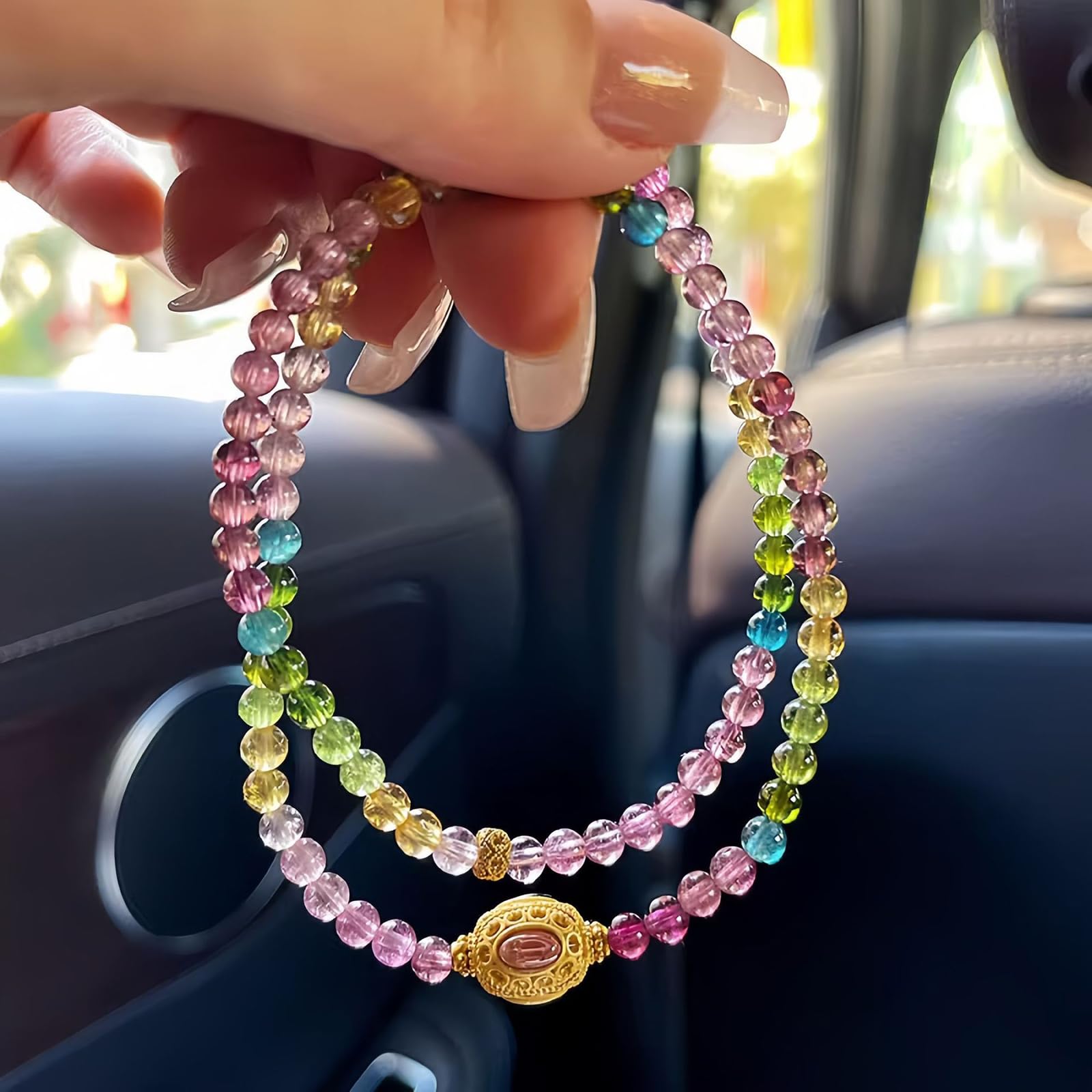 Semplici Braccialetti con Perline di Cristalli Colorati per Donna, Bracciale con Pietre preziose Naturali a Doppio Strato, Gioielli alla Moda Fatti a Mano per Regali di Compleanno