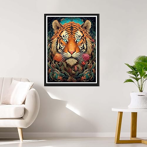 Miniatura 3 de Rovepic - Kit de pintura de diamante 5D redondo de tigre, taladro completo, pintura de bricolaje con diamantes, arte de animales, diamantes de