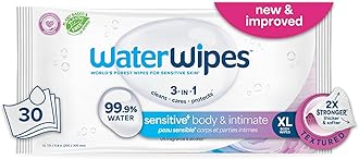 WaterWipes Adult Care Wipes, Extra-large 99.9% Water Based Wipes, Unscented & Hypoallergenic for Sensitive Skin, 30 Count (1 Pack)