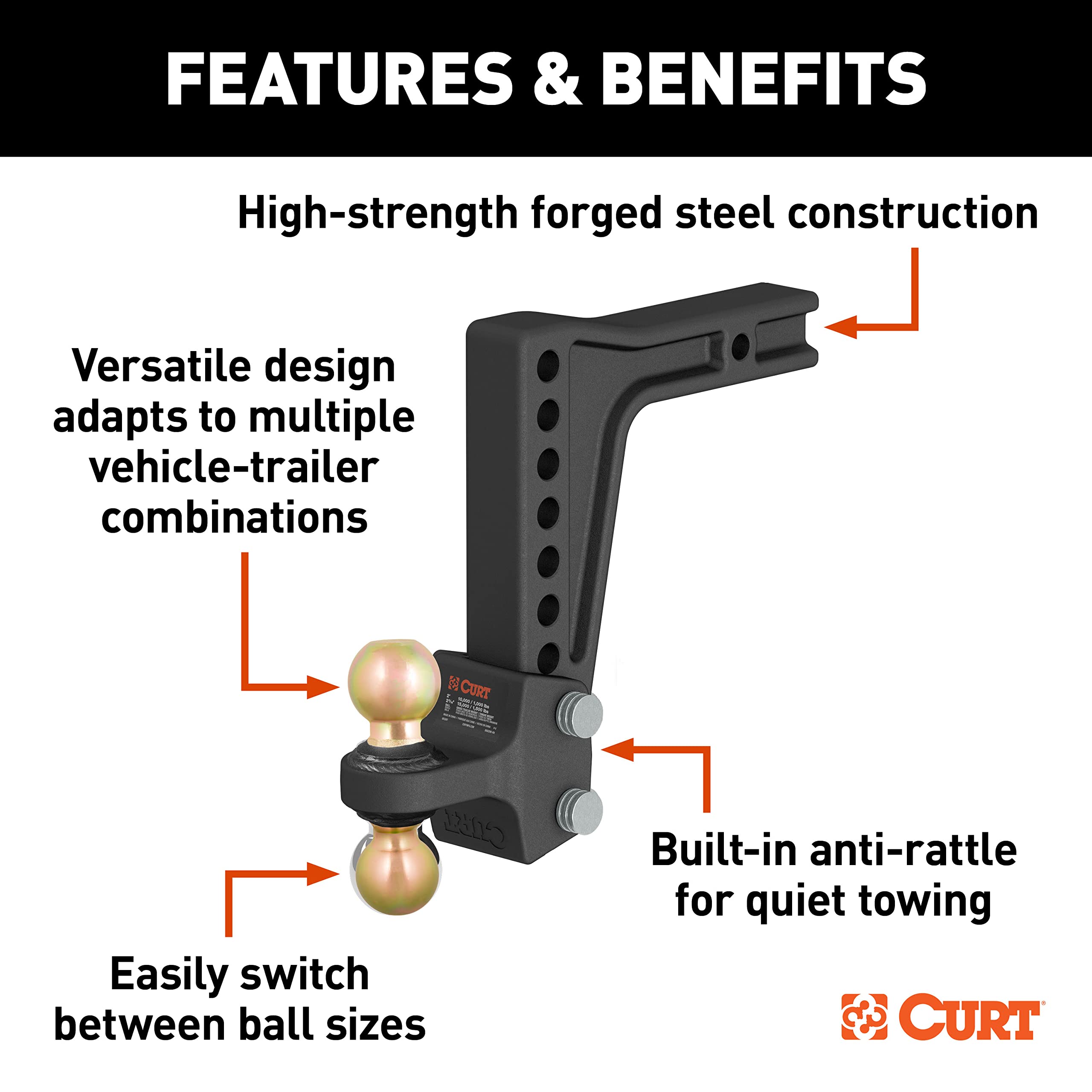 Amazon.com: CURT 45939 HD Deep-Drop Adjustable Trailer Hitch Ball