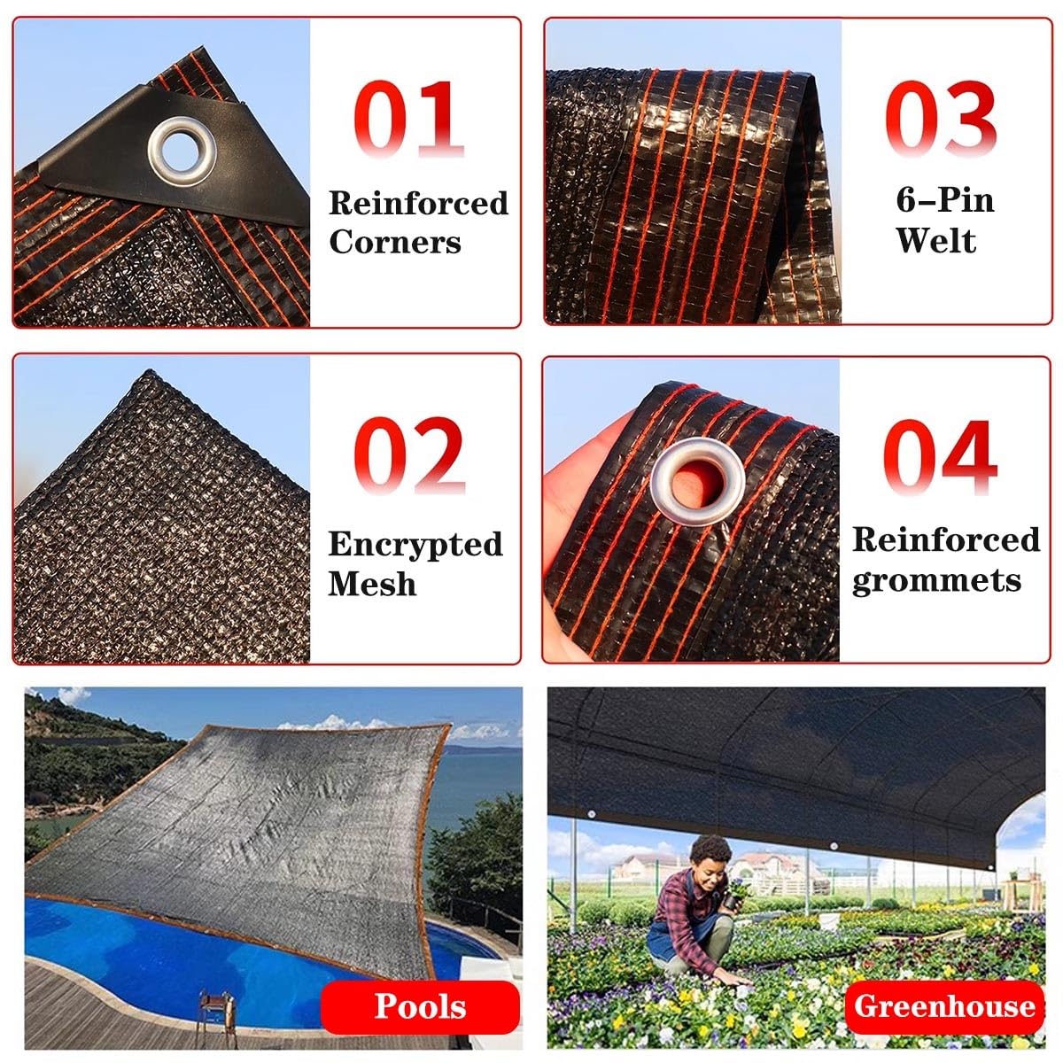 JECXTMBVX-40X45FT - Telo ombreggiante da giardino in HDPE, con occhielli rinforzati per serre, patio, pergole e protezione delle piante, 102 x 12,4 m