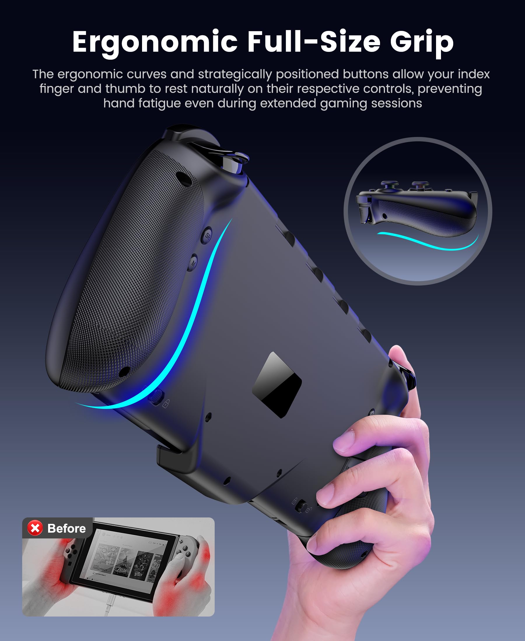 Mando inalámbrico Switch 2, mando pro con joystick de efecto Hall, mando de una pieza para Switch 2 Joy Con, mando de repuesto con RGB/4 ranuras para tarjetas/eje giroscópico/Turbo/Vibración dual - 5