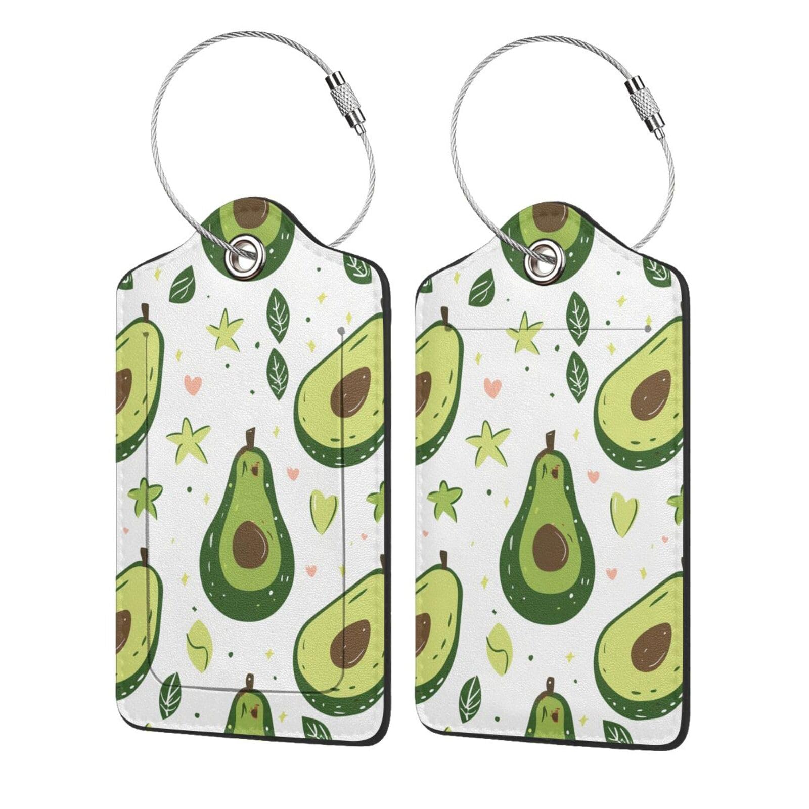 4 etiquetas de equipaje de piel sintética para maleta, estilo rústico, naturaleza, fruta, aguacate, verde, etiqueta de equipaje con bucle de acero inoxidable, etiqueta de identificación de cubierta de