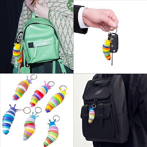 Miniatura 6 de MEIEST 6 piezas de mini juguetes para la ansiedad, diseño articulado en 3D, oruga elástica para aliviar el estrés, juguete de mano flexible, ideal