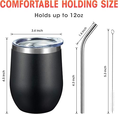 Miniatura 10 de COMOOO - Vaso de vino de acero inoxidable con tapa y pajilla, vaso de 12 onzas al por mayor, doble pared aislada al vacío, taza inoxidable de viaje