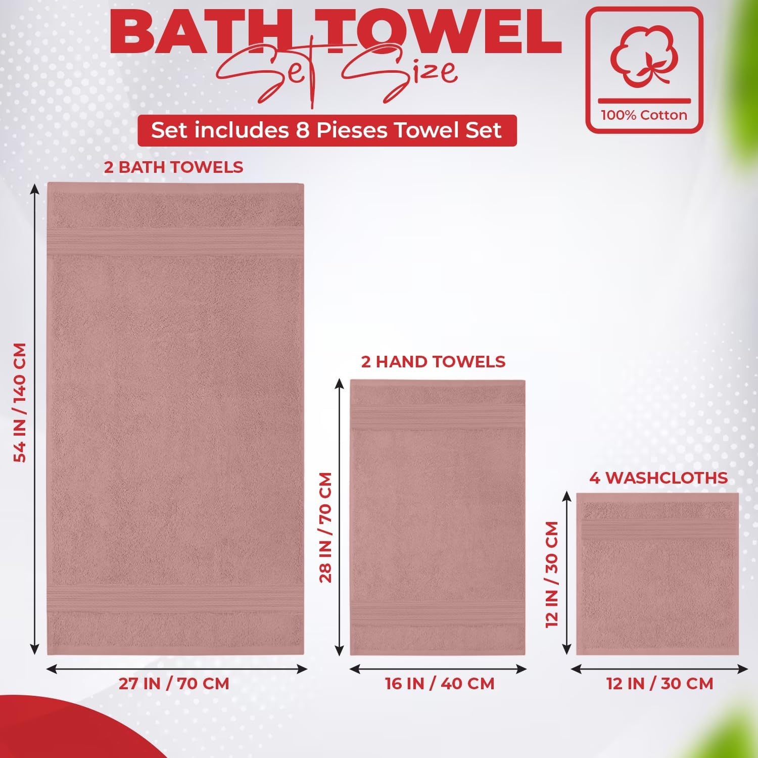 RIVERSIDE 10 Pc Towel Bundle – Includes 2 Bath Sheets (35x70”) + 8 Pc Towel Set [2 Bath Towels (27x54”), 2 Hand Towels (16x28”), 4 Washcloths (12x12”)] – 100% Cotton, Soft, Absorbent & Durable