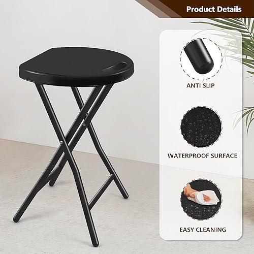 Miniatura 8 de TAVR Furniture Silla plegable portátil con asa, taburete plegable redondo resistente con capacidad de 500 libras para adultos, taburete plegable de