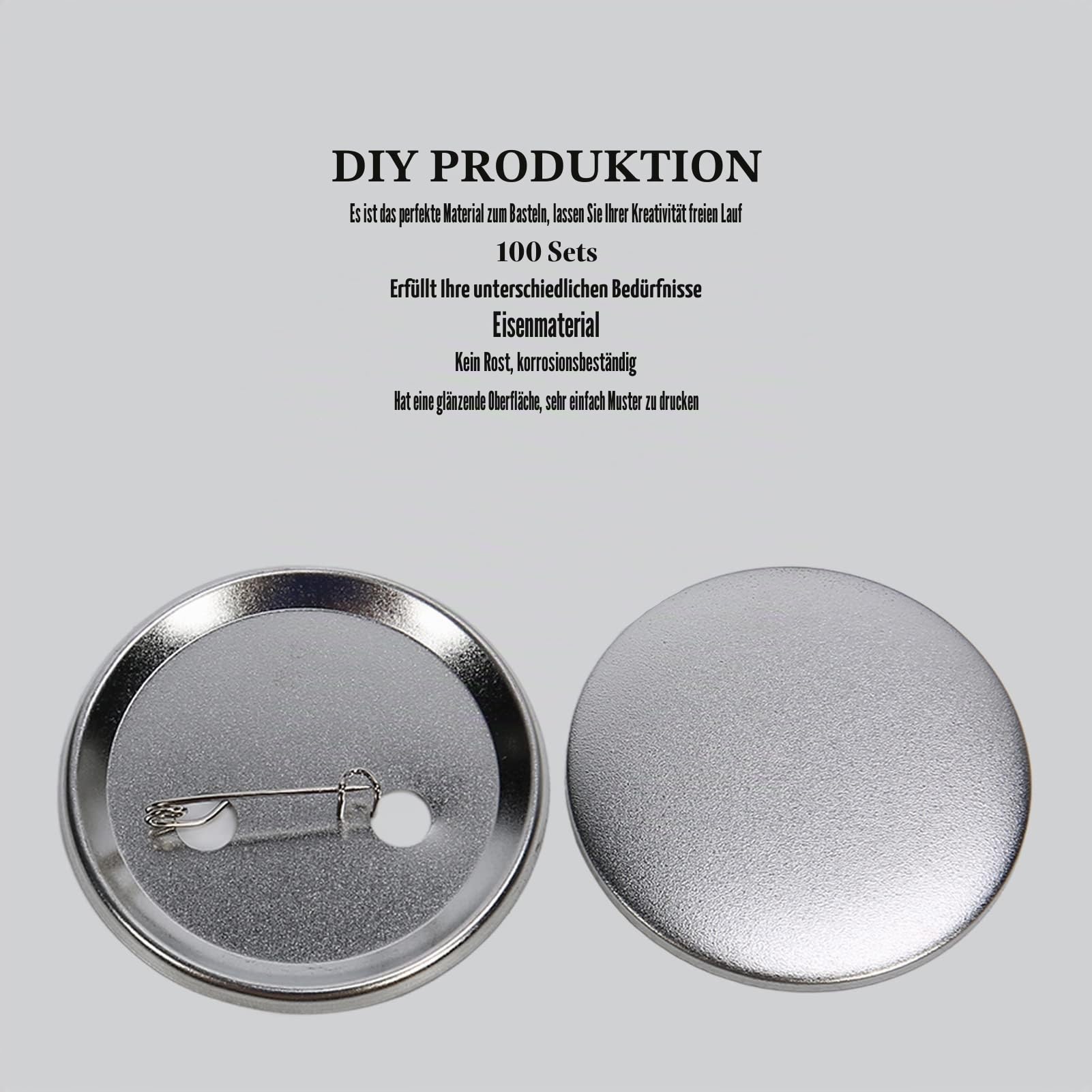 100 Stück Buttons Selber Machen, Ø 75mm DIY Ansteckbuttons Set Blanko Knopf Pins | Inkl. Anstecknadeln & Ersatzteilen | Buttonmaschine Zubehör für DIY Ansteckbuttons, Souvenirs (75mm)