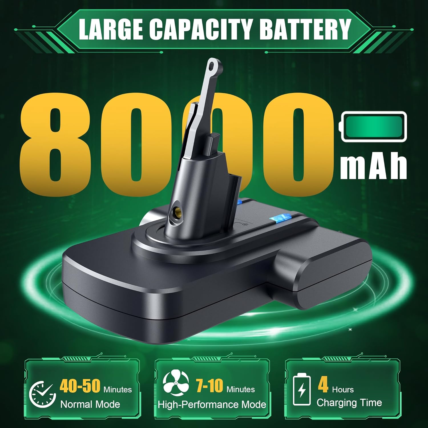 Dyson V7 Battery Replacement 21.6V 8000mAh Lithium-Ion, Compatible with Dyson SV11 V7 Animal Motorhead Absolute Fluffy Trigger Handheld Vacuum