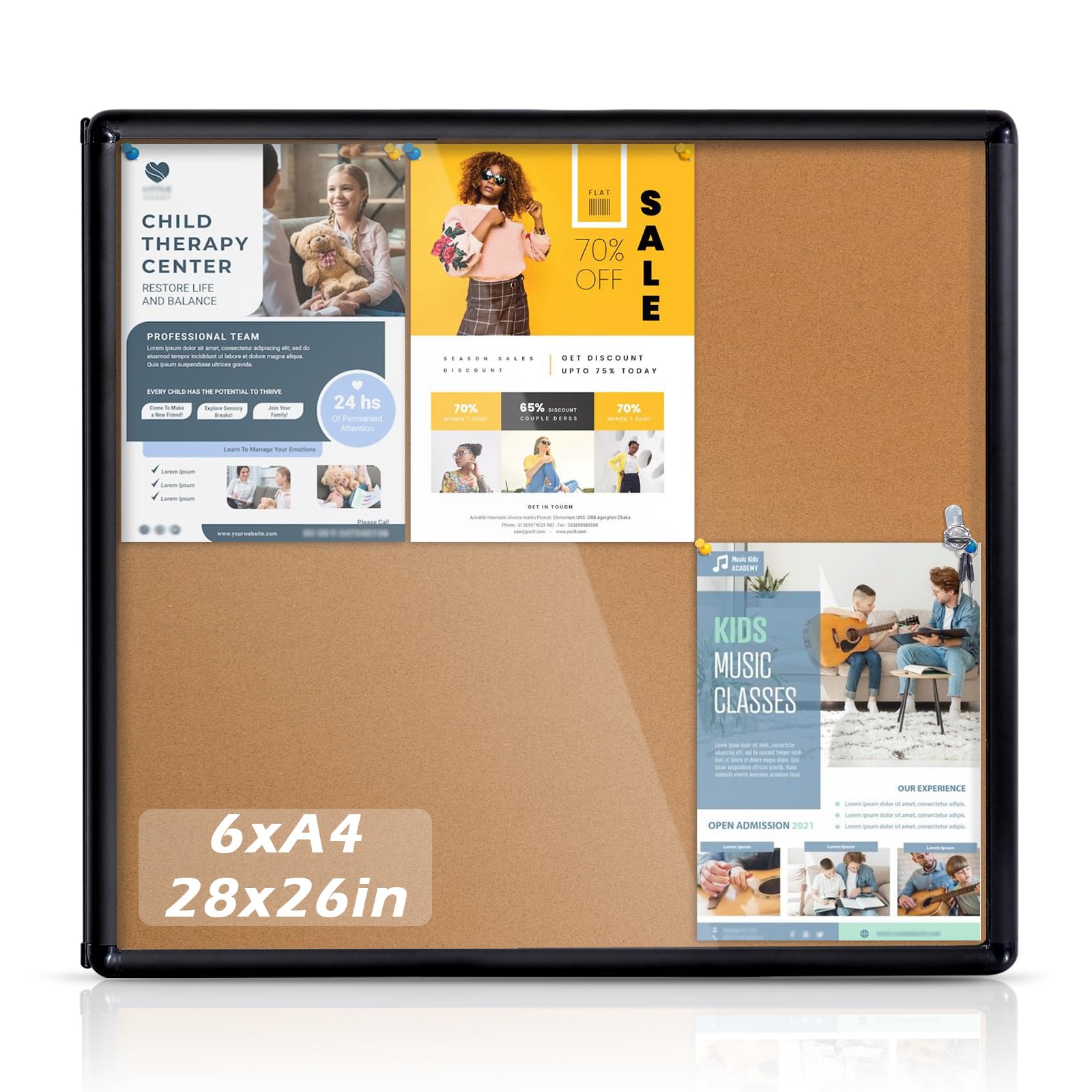 EVERSUPPLY Enclosed Bulletin Board Cork Board 28x26 in, Lockable Wall Display Case with Locking Door for Office School Home Commercial,Tamperproof and