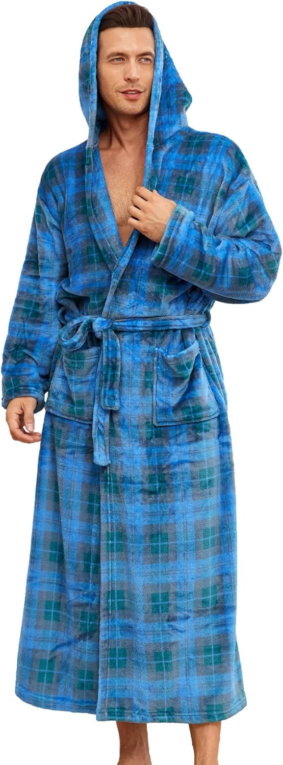 Mens Plush Hooded Bathrobe Fleece Long House Coat Jamaica Ubuy