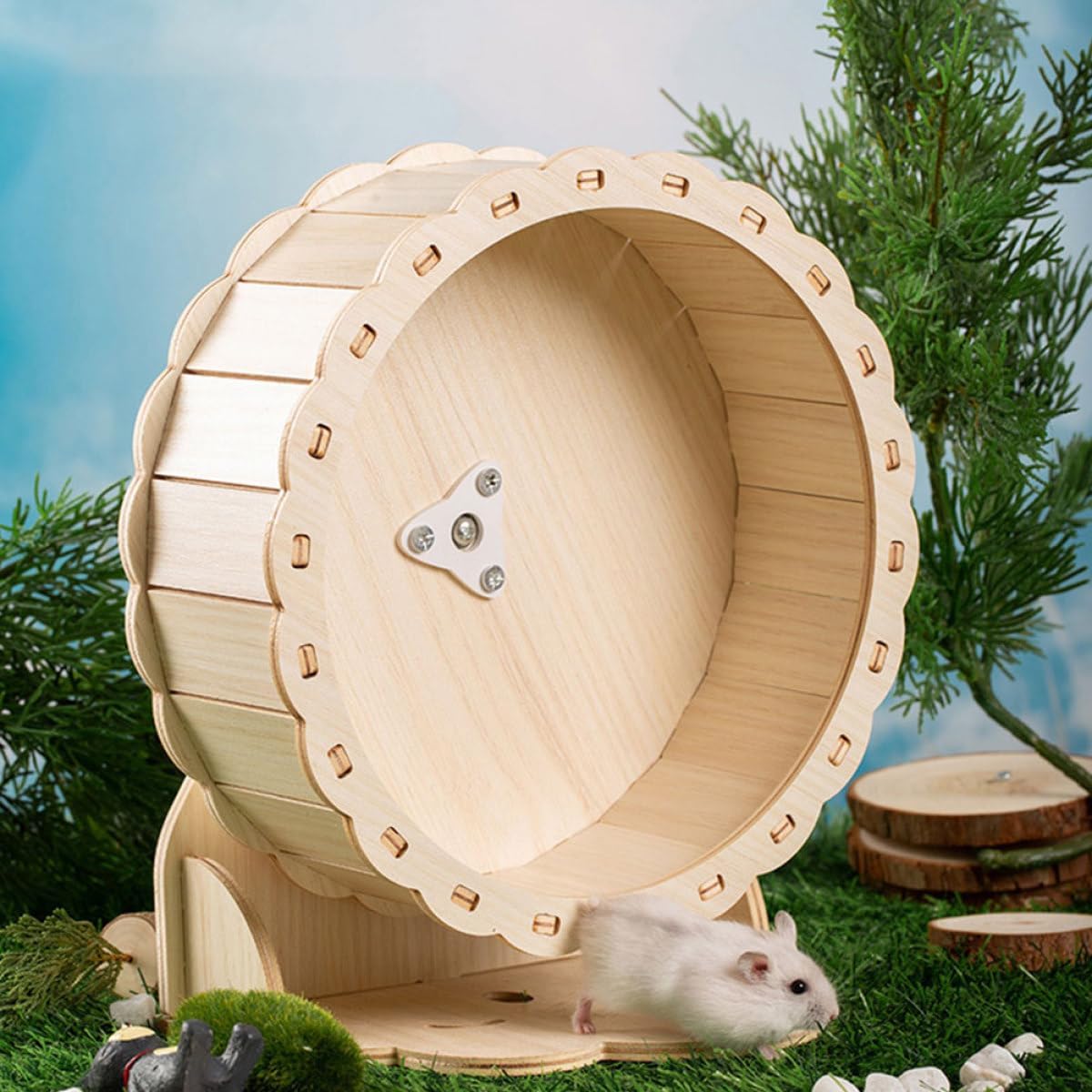 Cabilock Wooden Hamster Exercise Wheel 13cm Quiet Indoor Activity Roller for Small Pets Small Animals
