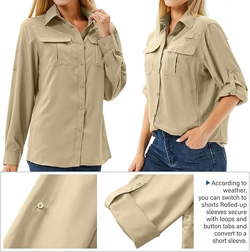 Miniatura 4 de Camisas de protección solar de manga larga UPF 50 para mujer, safari, pesca, senderismo