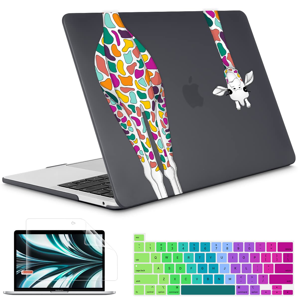 May ChenCompatible with MacBook Pro 13 inch Case 2022 2021 2020 Release Models A2338 M2 M1 A2251 A2289, Plastic Hard Shell Case Keyboard Cover for Mac Pro 13" with Touch Bar, Black Smile Giraffe