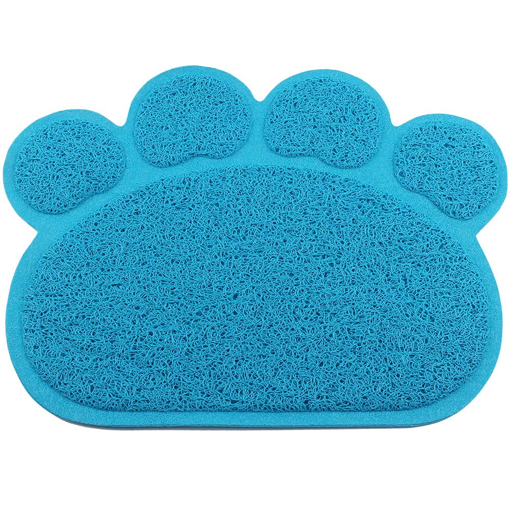 Jomia New Design Dog Cats Pads Pets Feet Mat, Puppy Kitten Dish Bowl Food Water Placemat PVC Mat Paw Shape-Multiple Colors (Blue)
