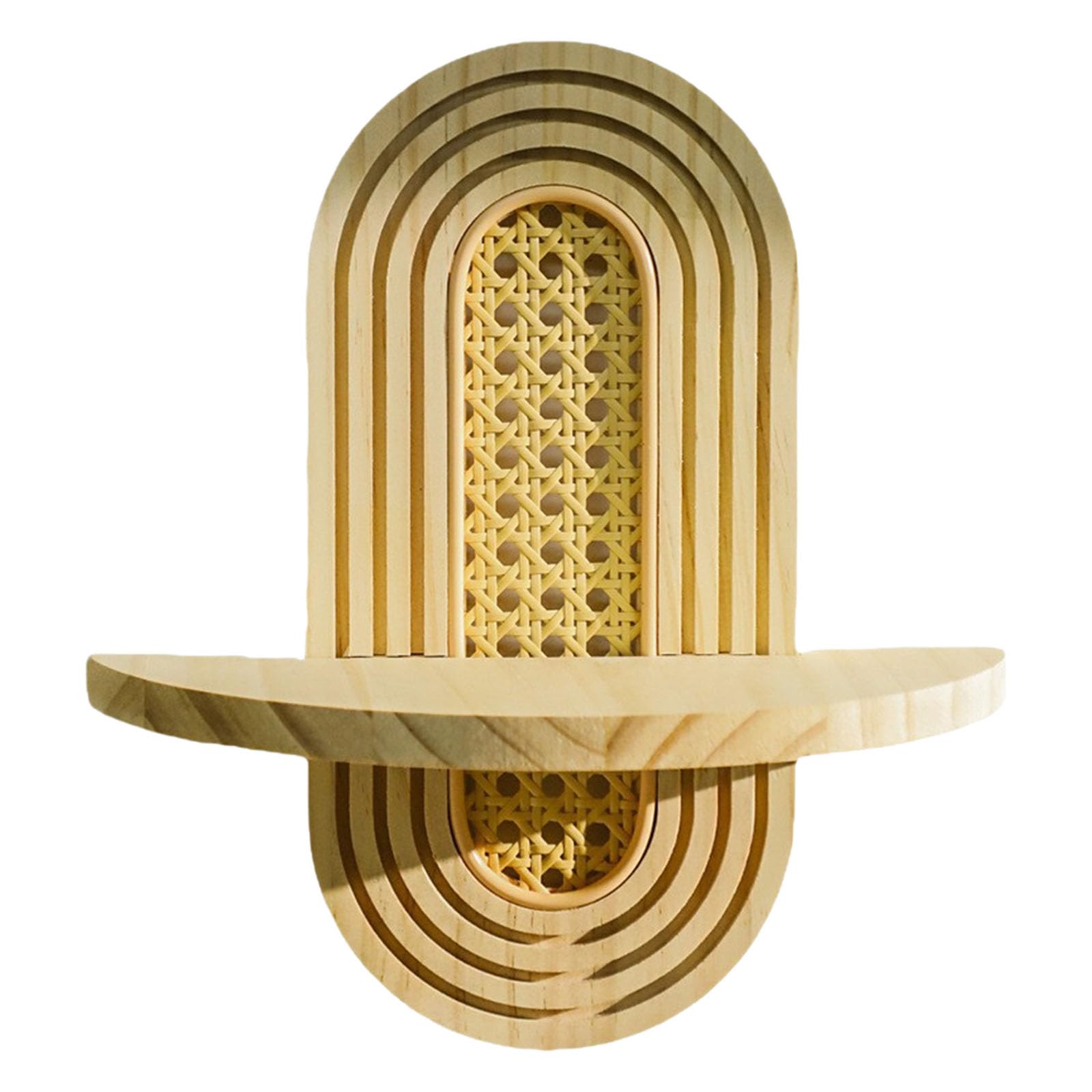 carotoe Rattan Floating Shelf Wall Mounted, Wood Storage Shelves for Plant Decor, Bathroom Kitchen Living Room Wall Organizers Wood Storage Shelves