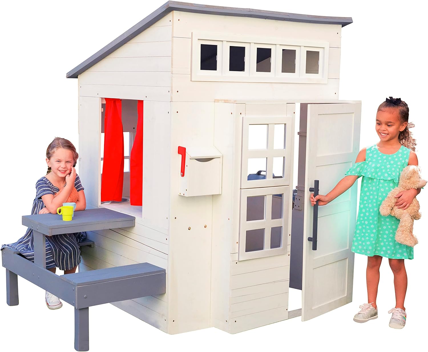 KidKraft Modern Outdoor Wooden Playhouse with Picnic Table