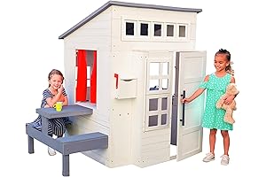 KidKraft Modern Outdoor Wooden Playhouse with Picnic Table, Mailbox and Outdoor Grill