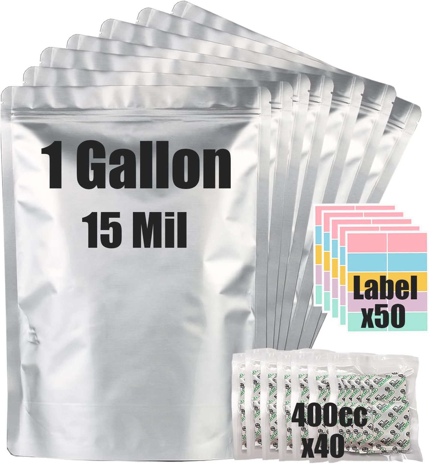 1 Gallon Mylar Bags for Food Storage Reusable Food