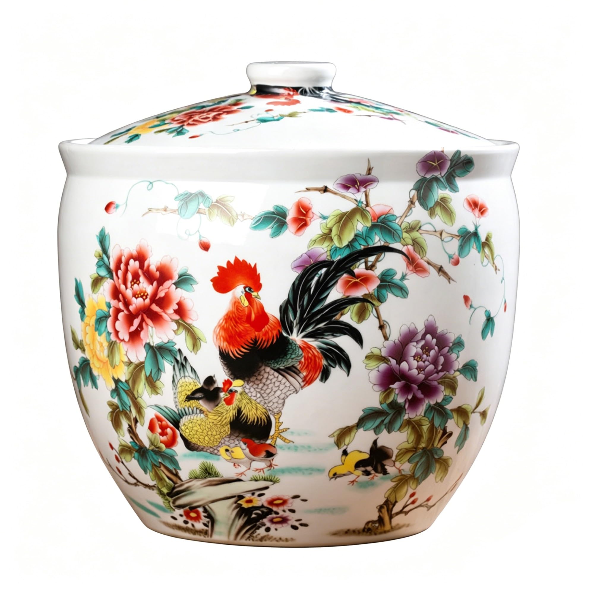 MMleYN Ceramic Rice Jar And Household Rice Bucket With Airtight Lid, Chinese Decorative Food Storage Canister, Traditional Grain Dispenser & Cylinder For Kitchen Pantry(A,5kg)