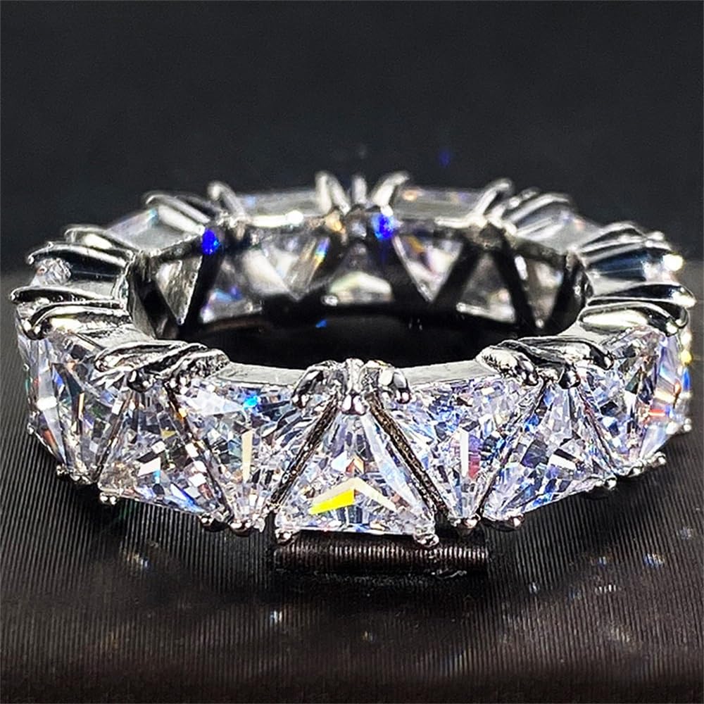 925 Sterling Silver Shiny Full Diamond Gemstone Ring 18K Gold Cubic Zirconia Promise Ring CZ Diamond Multi Row Cocktail Halo Rings Eternity Engagement Wedding Party Ring for Women Z.156 (US Code 9)