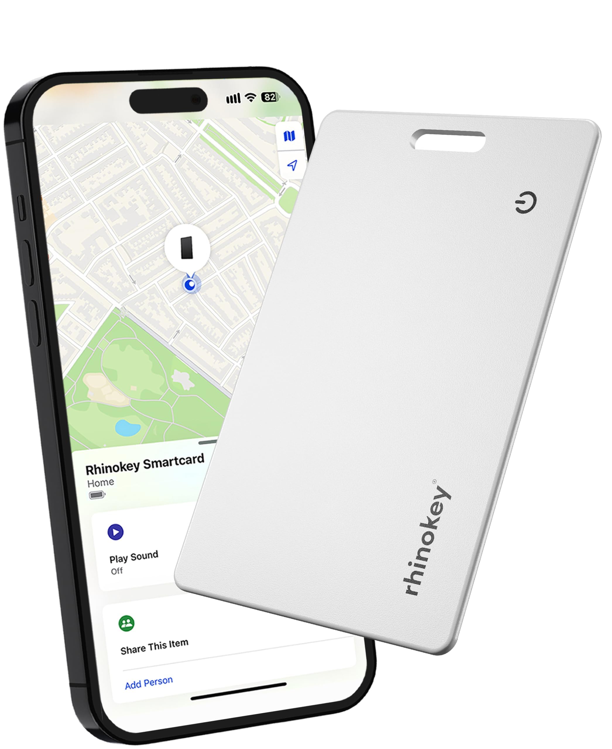 Rhinokey Wallet Tracker Card Works with Apple Find My (iOS Only) Slim 0.07in Rechargeable IP68 Waterproof Tracker Item Finder Card with Keychain Hole. (1 Pack - iOS - White)-image-0