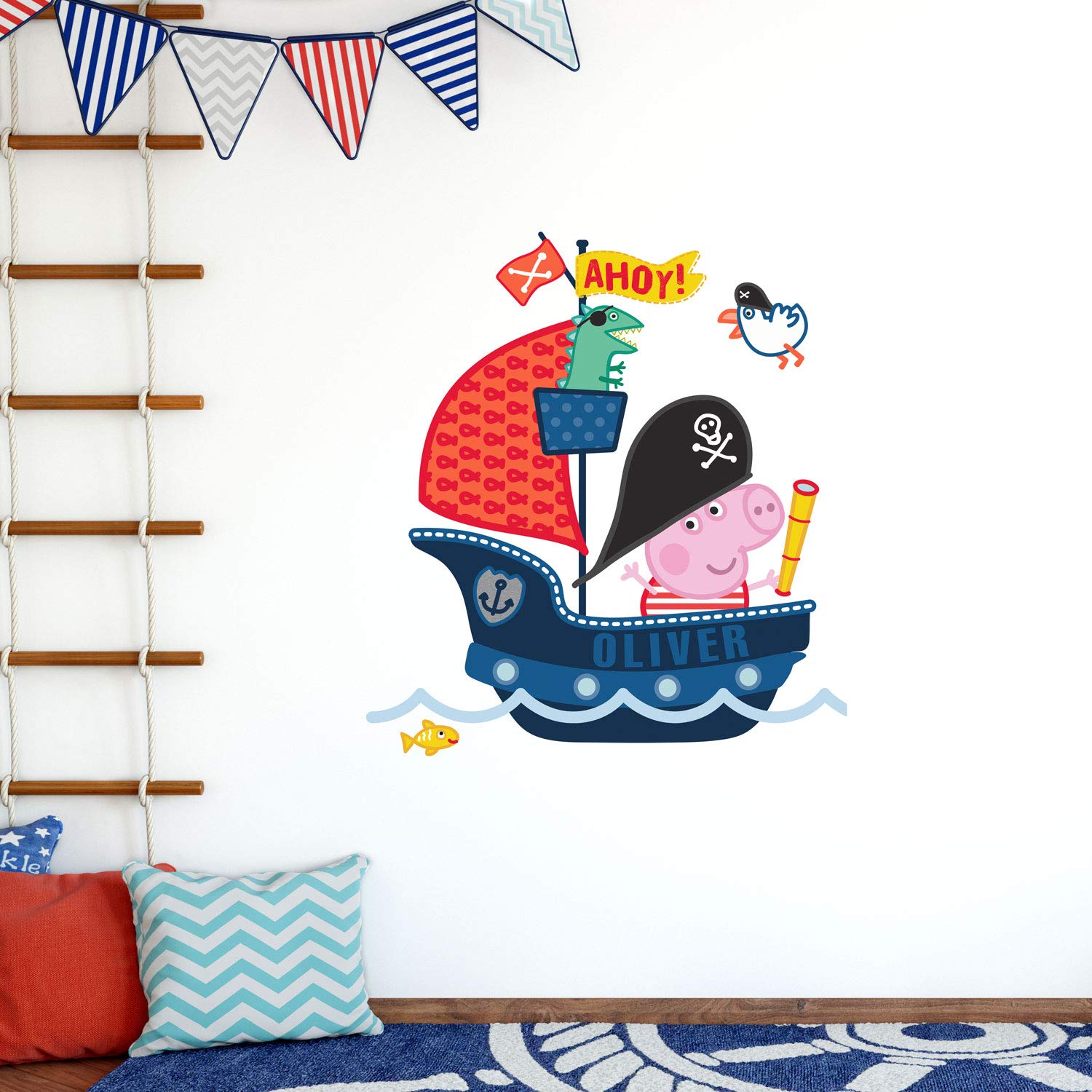 Stickerscape Peppa Pig George Wall Stickers (Personalised Pirate George - Large Size)| Official Peppa Pig Wall Decal, Wall Decor | Easy to Apply, Cleanly Removable