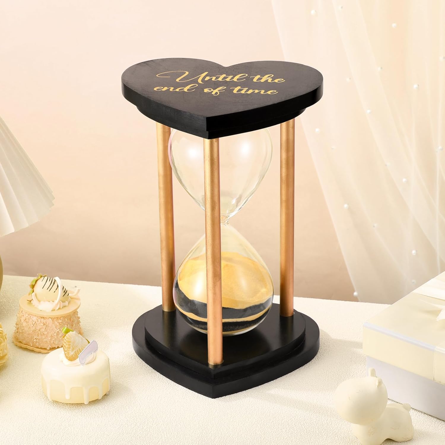 Unity Sand for Wedding Ceremony Set Include Wooden Unity Hour Glass 2 Vase 2 Bag Sand 1 Funnel for Wedding Engagement Anniversary Table Decorations (Black Gold,Retro)