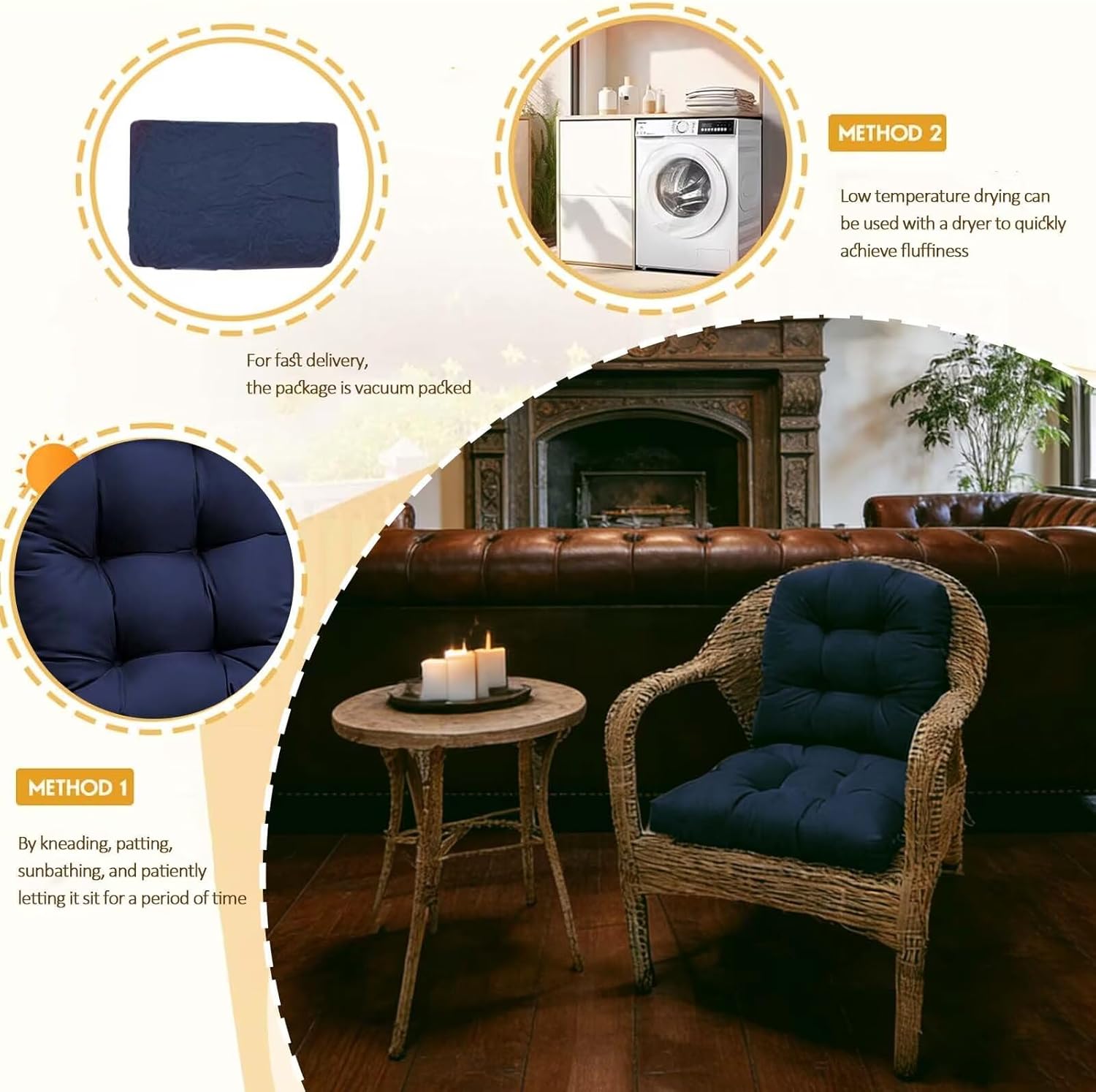 18 x 18 U Shaped Wicker Seat Cushions Set Patio Seat Pad Floral Rocking Chair Cushion for Indoor Outdoor Chair Use Orange, Set of 2