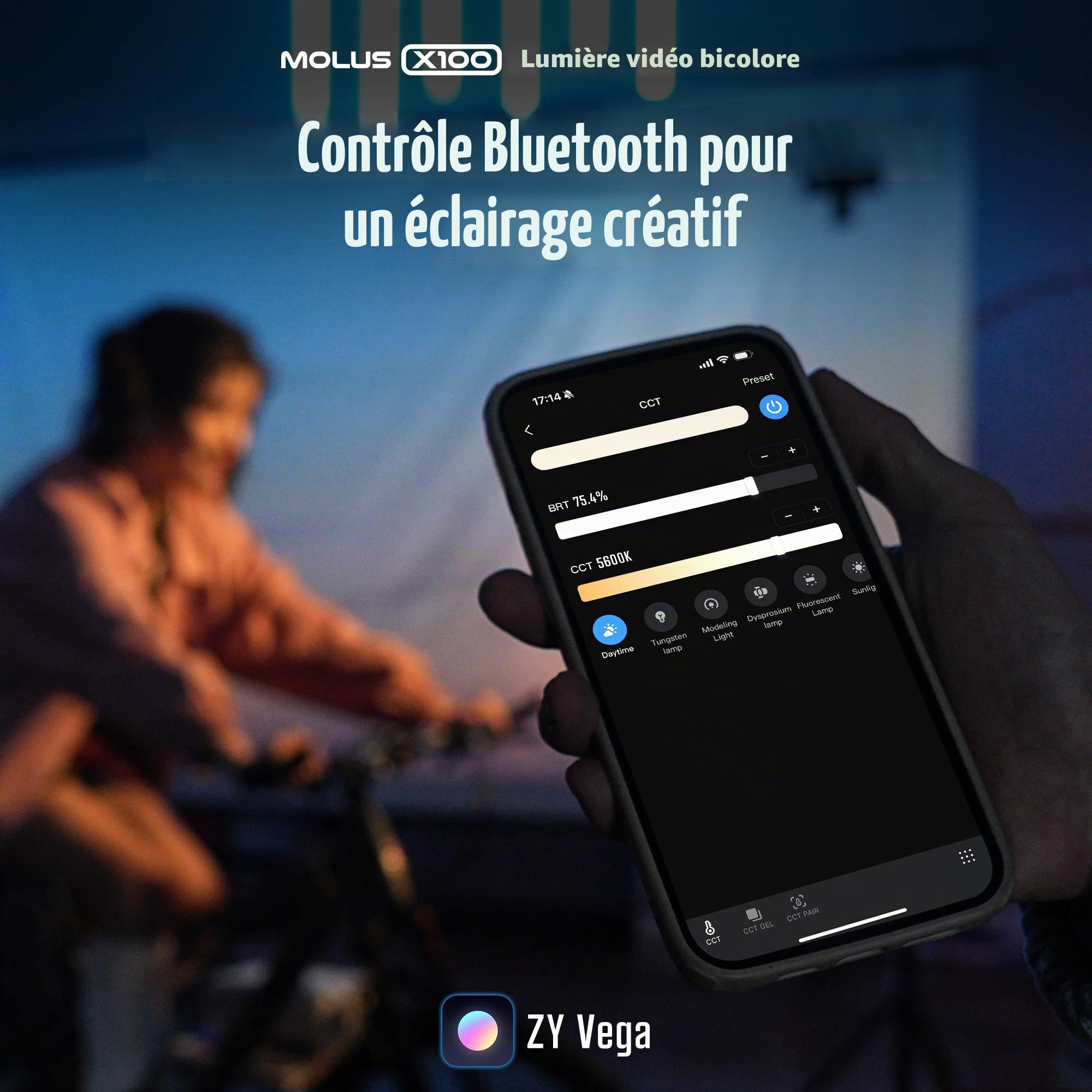 ZHIYUN MOLUS X100 Lumiere Video Standard 100W bi-Couleur [Officiel],Mise à Jour v2 COB Eclairage Video avec 17317 Lux/ 2700~6500K/ CRI≥95/ TLCI≥97/ Contrôle APP