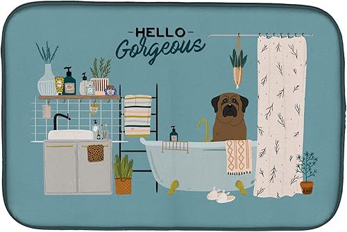 Miniatura 470 de Caroline's Treasures CK7824DDM - Tapete absorbente para secado de platos con diseño de bulldog inglés, rojo y blanco, para encimera de cocina, 14 x