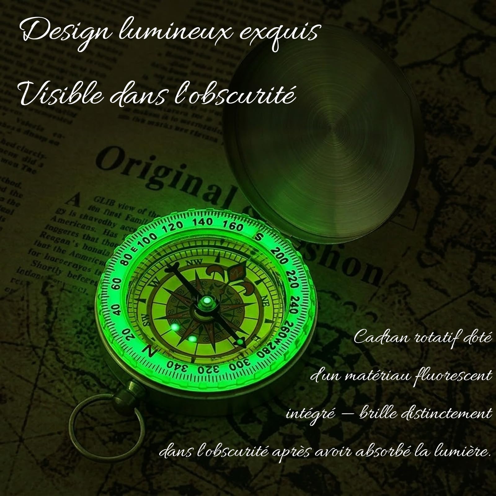 Boussole en Laiton Personnalisable, Gravure Nom, Logo ou Date, Imperméable et Lumineuse, Cadeau pour Randonnée