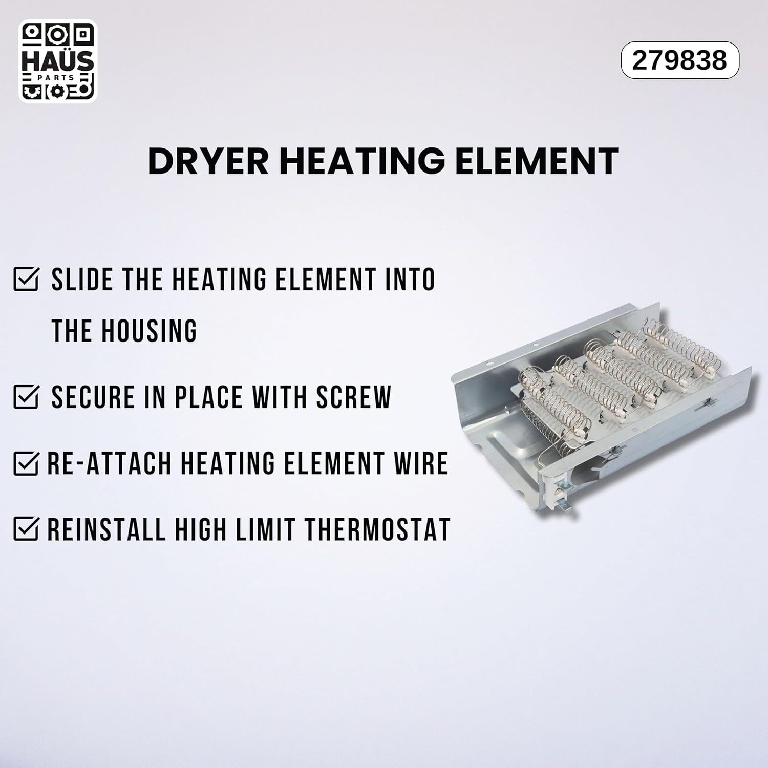 279838 Dryer Heating Element Replacement Part EXACT FITS For Whirlpool Kenmore Maytag Dryers, Replaces 279837 8565582 3398064 3403585 AP3094254 PS3343130 (1)