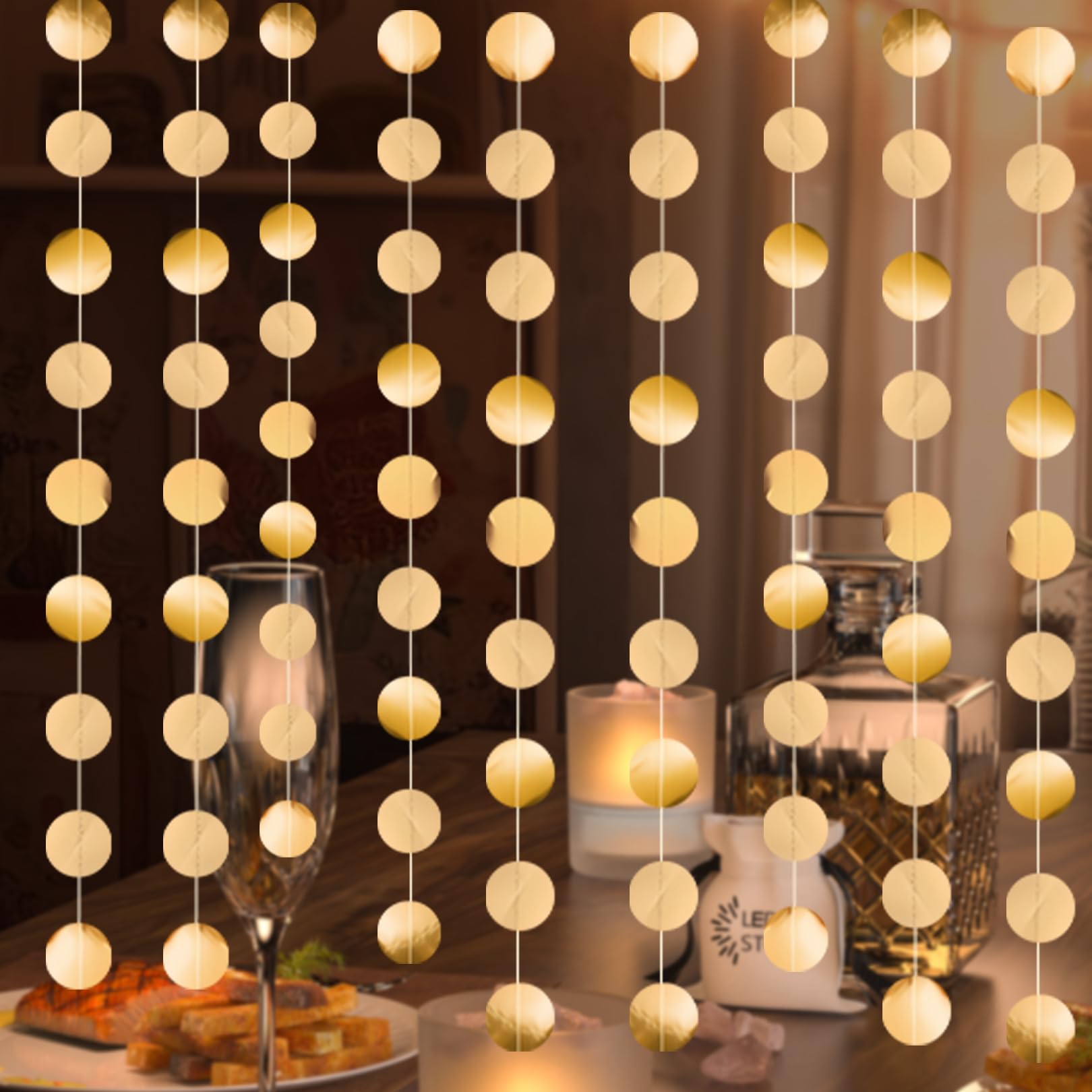 52Ft Glitter Circle Dots Paper Garland Party Decorations,Gold Reflective Circle Hanging Decoration,Sparkling Bunting Banner Hanging Streamer for Christmas Birthday Party Wedding Baby Showers