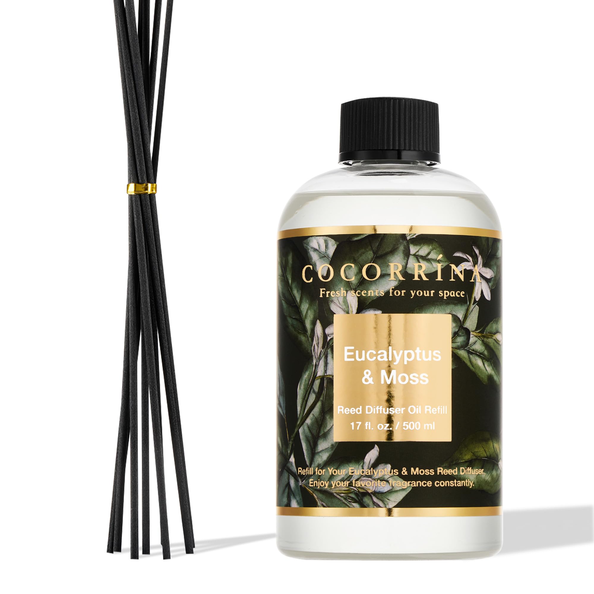 COCORRรNA Reed Diffuser Refill with 8 Sticks, Eucalyptus & Moss 500ml Scented Oil Refill for Reed Diffuser Home Fragrance for Bedroom, Bathroom Office Home Dรฉcor
