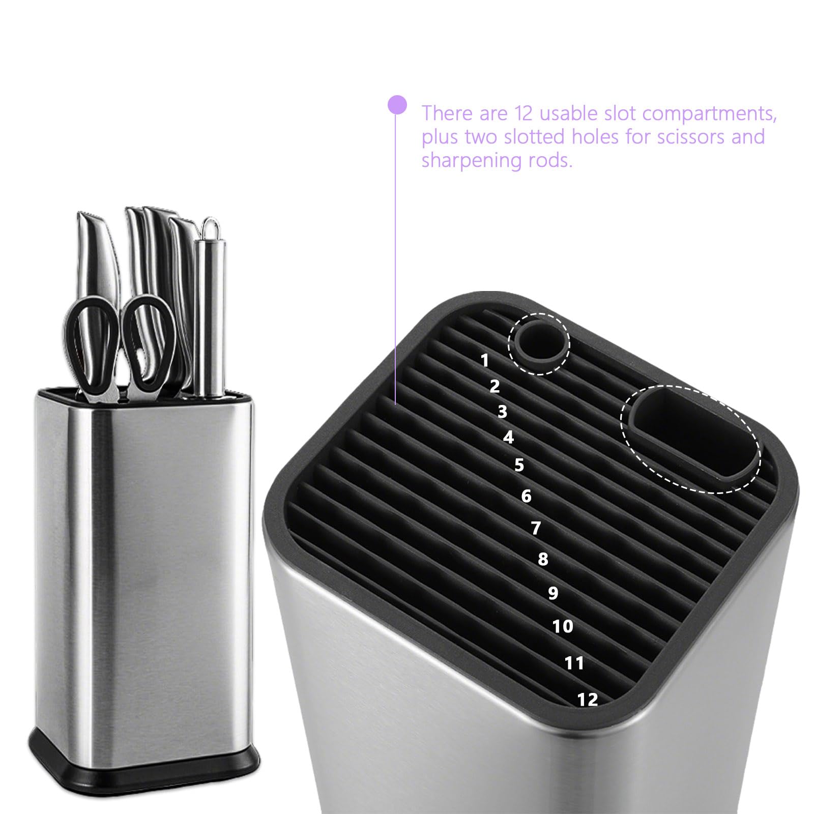 Küchenmesserregal, Edelstahl quadratisch, leer Messerregal, moderne Universallösung, sicherer und stilvoller Home Kitchen Organizer, Messer Organizer