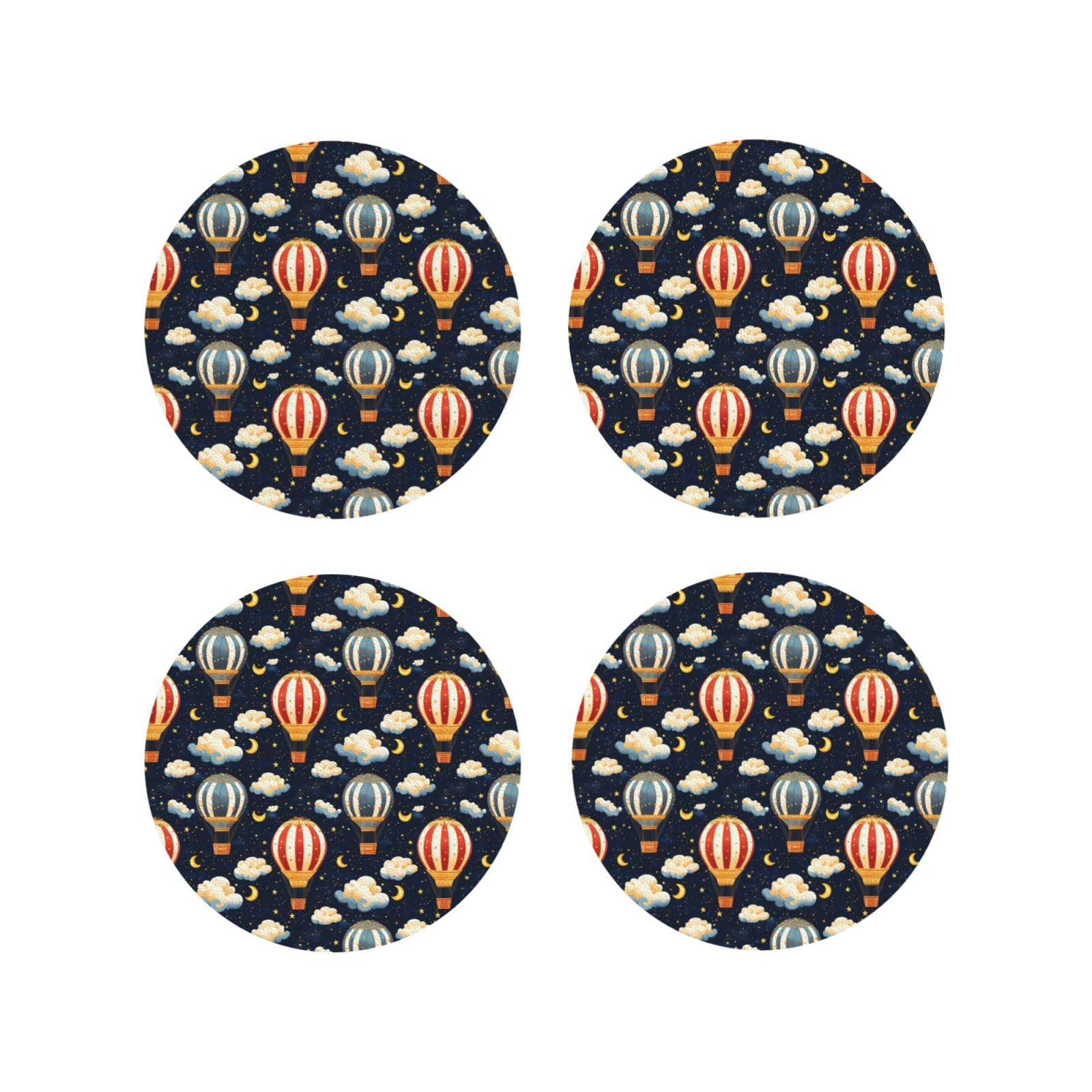 Smazdfxx Women's As Pic Leather Coasters Set Of 4 - Starry Sky Hot Air Balloon Print Lightweight Drink Coasters For Desk