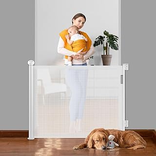 Ycozy Retractable Baby Gates Safety Gates 200cm Extra Wide Dog Fence Mesh Child Gates 86cm Tall Stairs Pet Barrier for Doorways Hallways Stairs Indoor Outdoor
