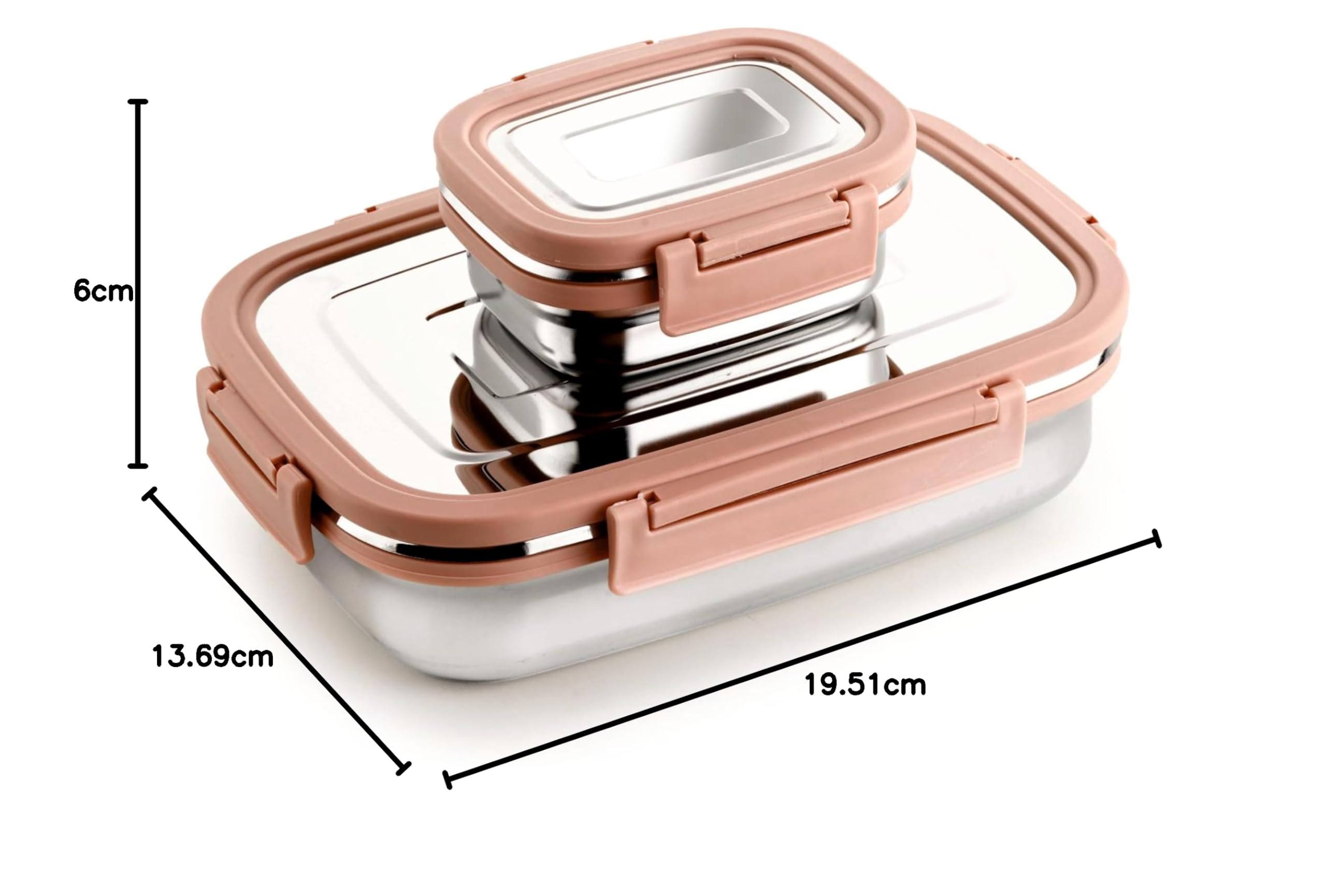 Ganesh Craze Stainless Steel Tiffin Lunch Box Container/Dabba with 4 Side Clip Lock Lid for Office & School Use/Food Grade/Air Tight/Easy to Carry/Leak Proof(650ml 1pc + 140ml 1 Pc) Pink — Amazon image 6