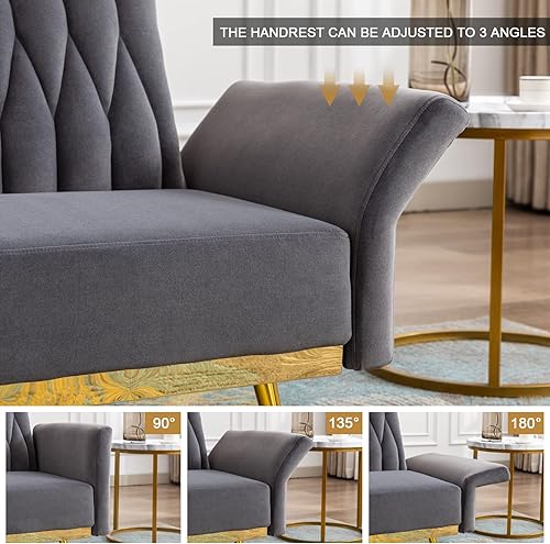 Miniatura 4 de Moderna silla de terciopelo individual con otomana, sillas de sala de estar con reposabrazos ajustables, silla tapizada para el hogar, dormitorio,